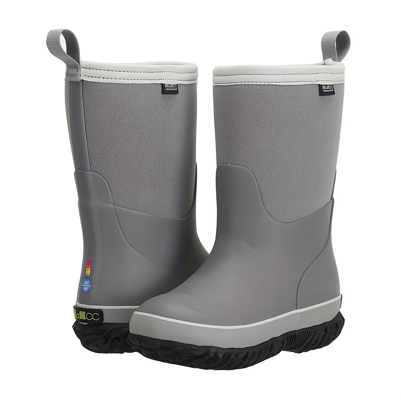 a pair of gray big boy high male rain boots fashion wear wear waterproof non slip warm suitable for sports wear boys and girls can wear details 1
