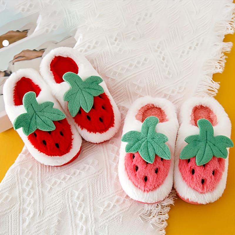 cute cartoon strawberry soft plush slippers for boys slip on shoes for indoor home autumn and winter details 1