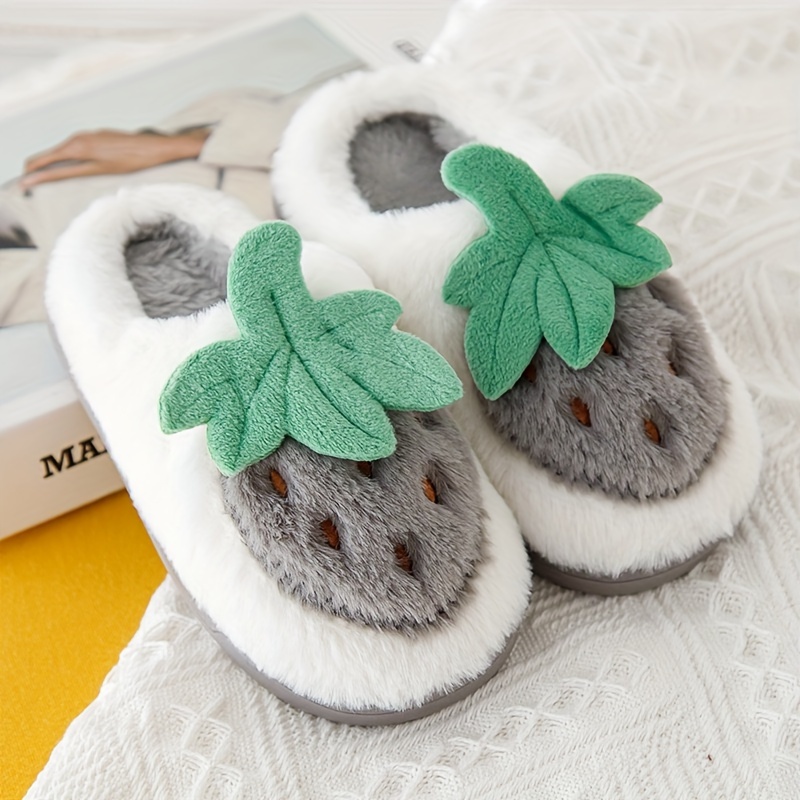 cute cartoon strawberry soft plush slippers for boys slip on shoes for indoor home autumn and winter details 2
