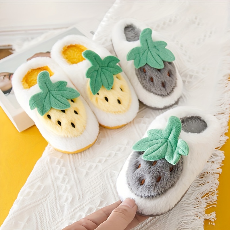 cute cartoon strawberry soft plush slippers for boys slip on shoes for indoor home autumn and winter details 5