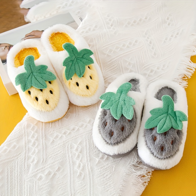 cute cartoon strawberry soft plush slippers for boys slip on shoes for indoor home autumn and winter details 6