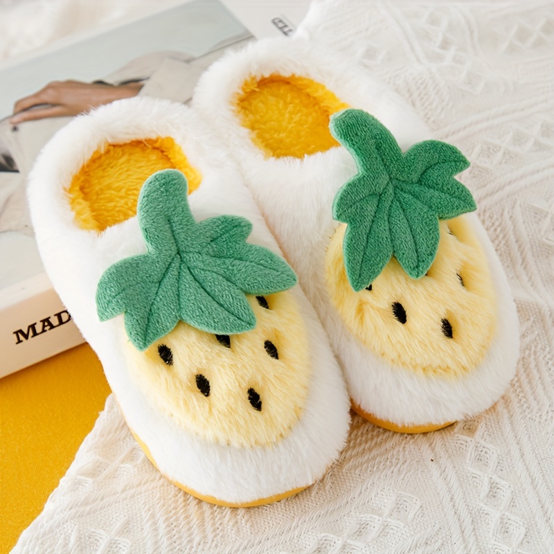 cute cartoon strawberry soft plush slippers for boys slip on shoes for indoor home autumn and winter details 8