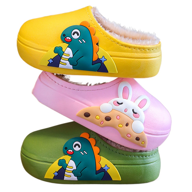 cute cartoon plus fleece house shoes for boys and girls comfortable non slip soft bottom walking shoes for indoor autumn and winter details 0