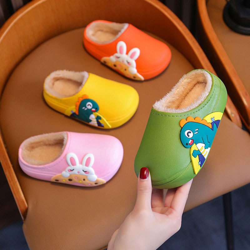 cute cartoon plus fleece house shoes for boys and girls comfortable non slip soft bottom walking shoes for indoor autumn and winter details 2