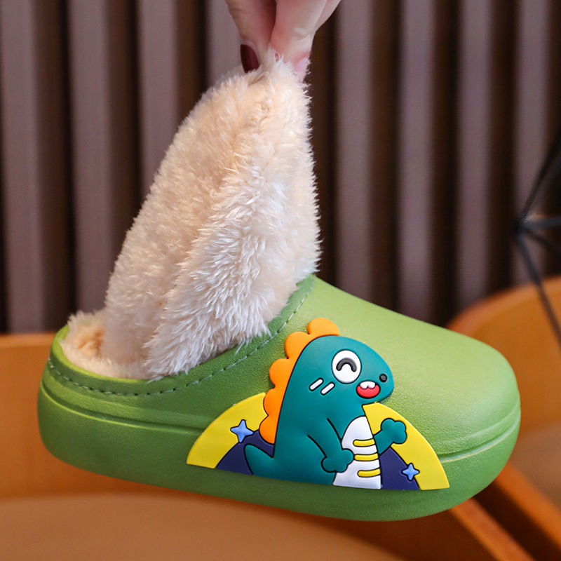 cute cartoon plus fleece house shoes for boys and girls comfortable non slip soft bottom walking shoes for indoor autumn and winter details 3