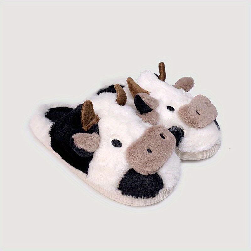 kids cute cartoon cow house slippers girls boys warm plush lined toe fuzzy home slides comfy indoor shoes for autumn and winter details 0